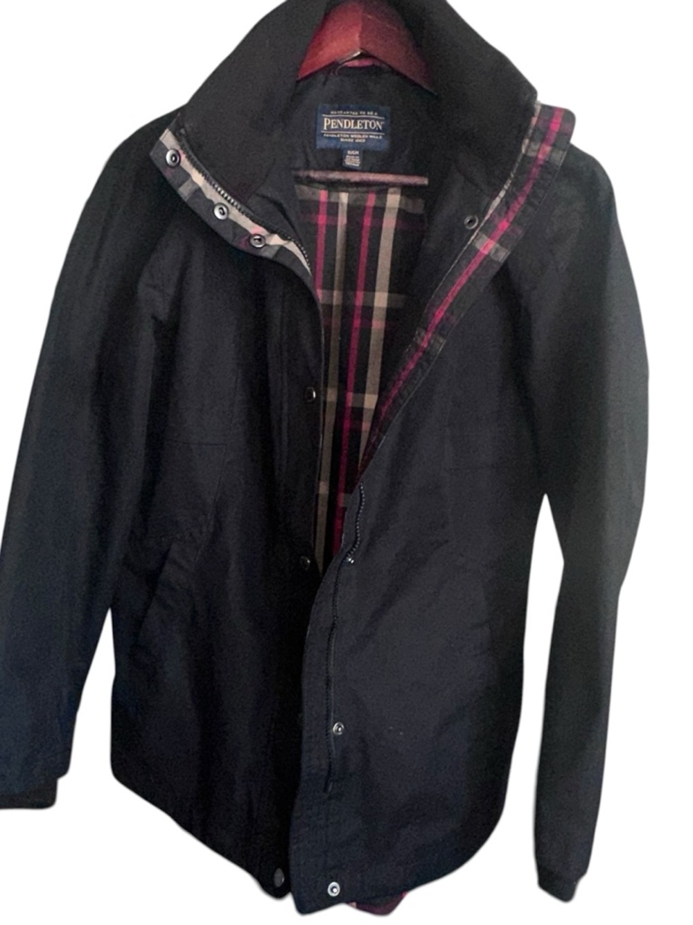Pendleton Misty Falls Anorak Rain Jacket – Black w/ Plaid Lining – Size S